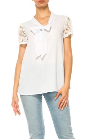 Solid Top with Front Tie Collar and Lace Sleeves B871 $10Each