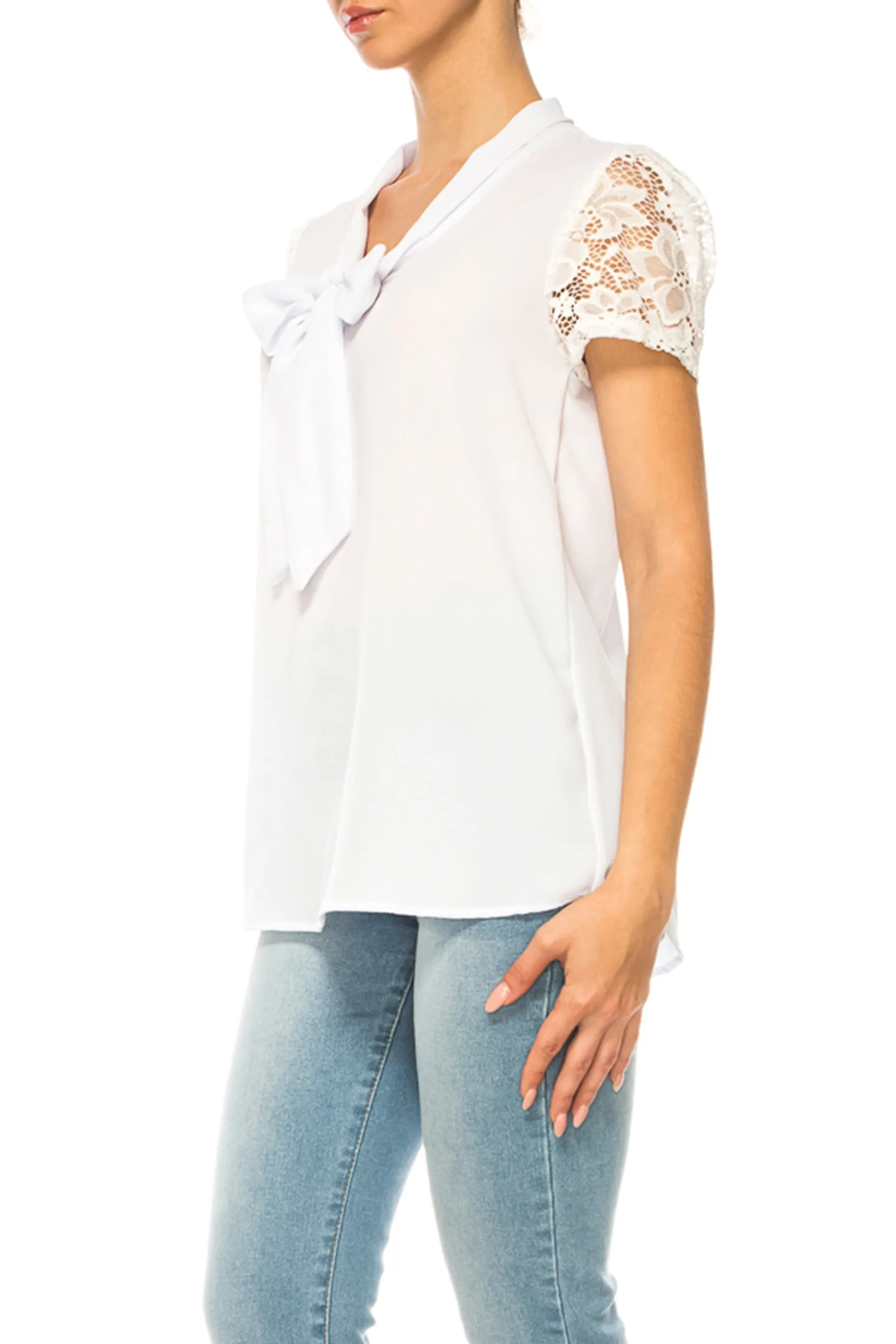 Solid Top with Front Tie Collar and Lace Sleeves B871 $10Each