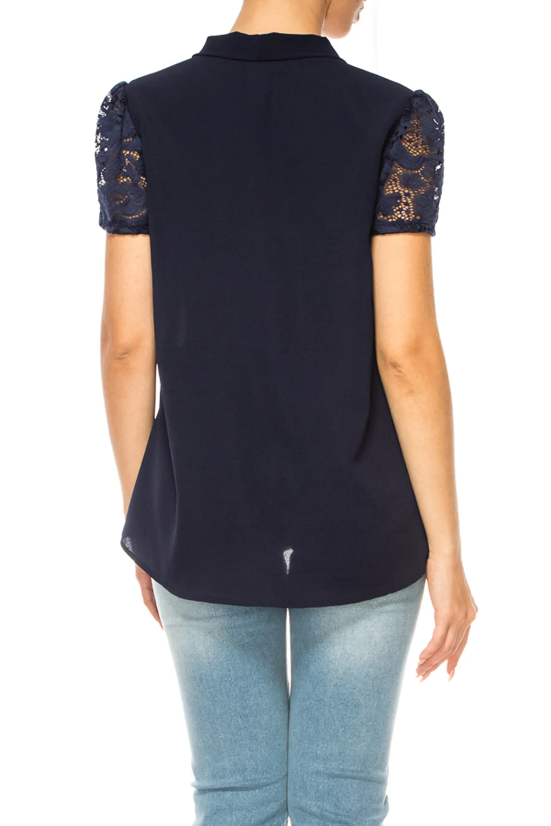 Solid Top with Front Tie Collar and Lace Sleeves B871 $10Each