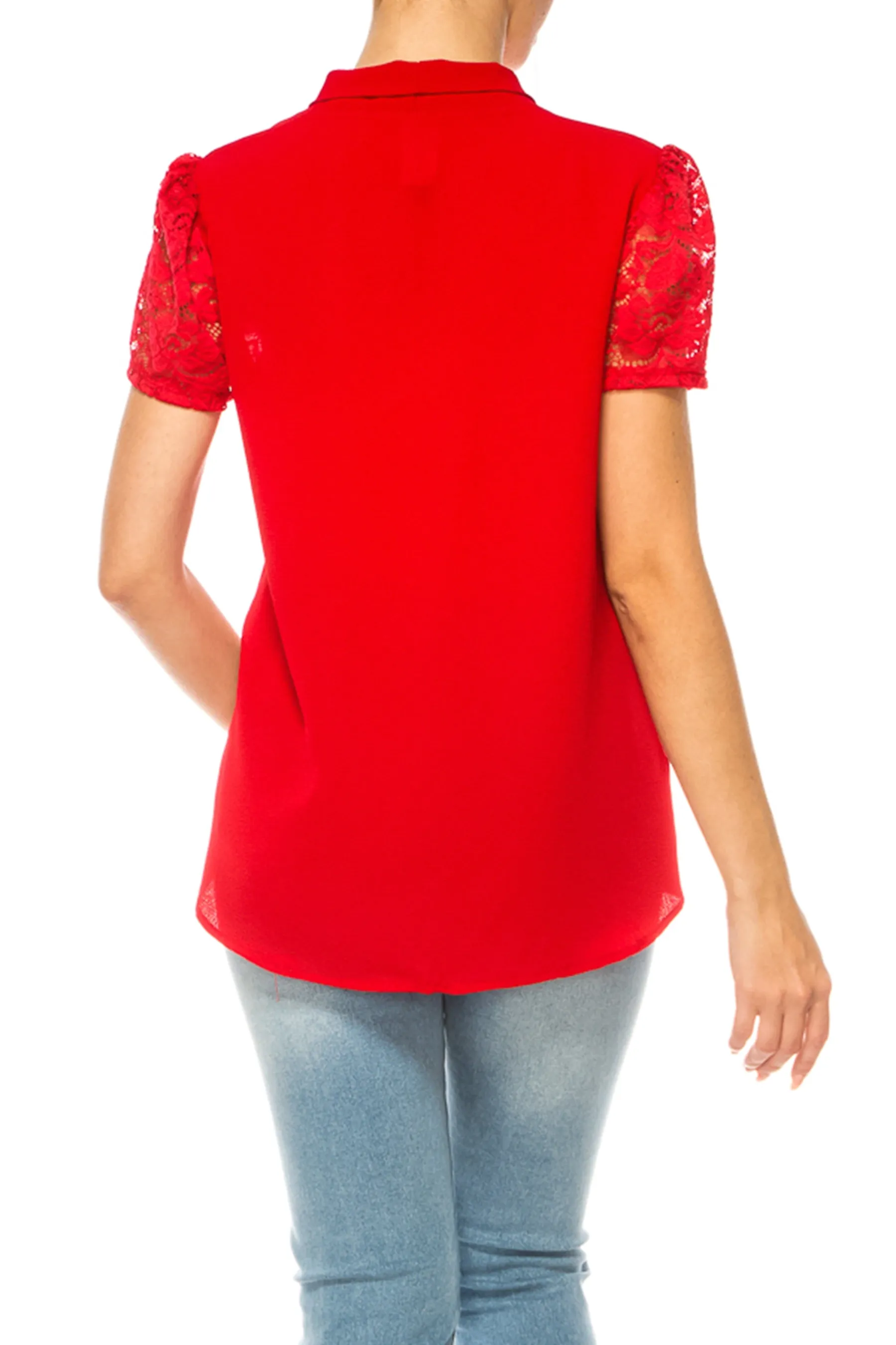 Solid Top with Front Tie Collar and Lace Sleeves B871 $10Each