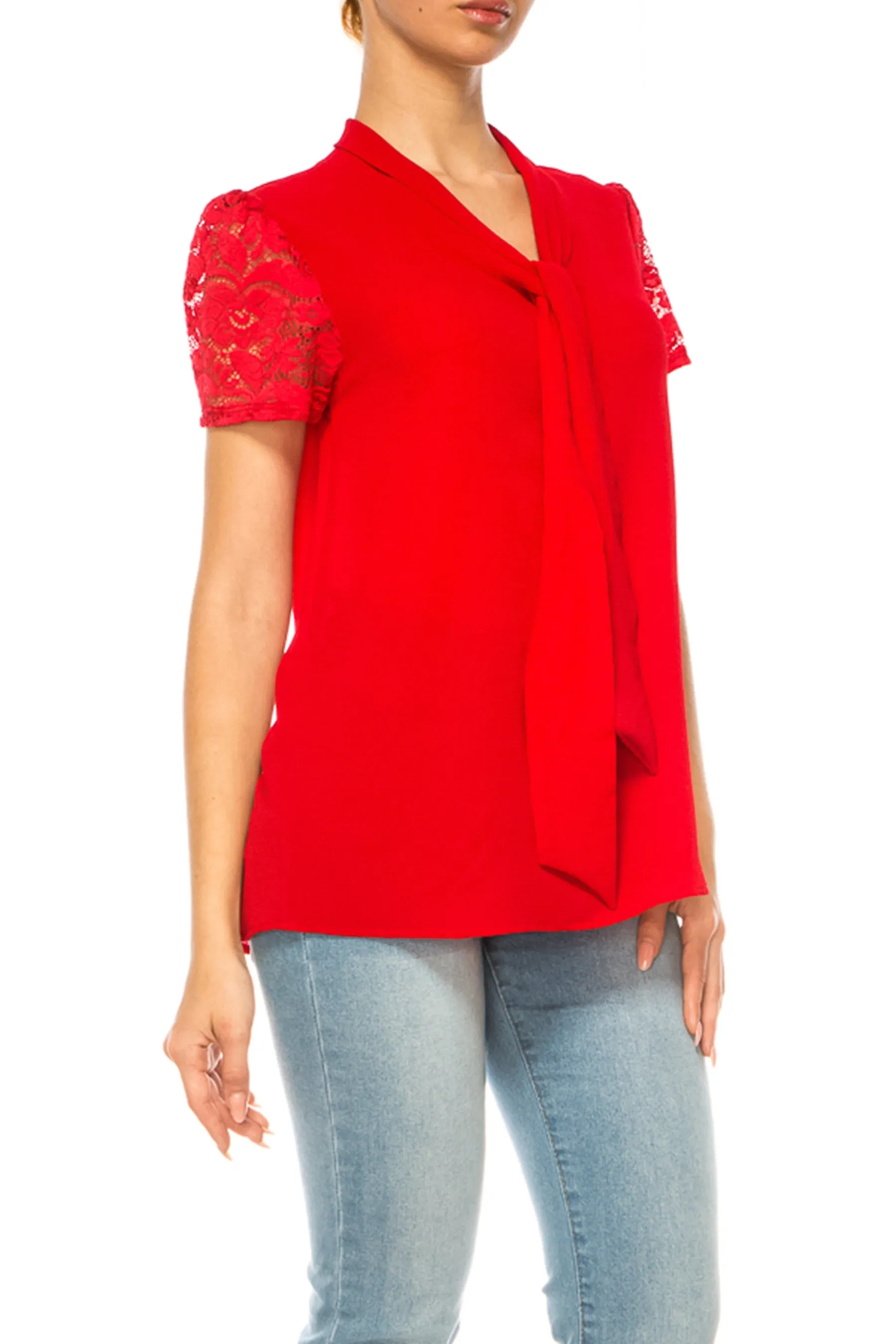 Solid Top with Front Tie Collar and Lace Sleeves B871 $10Each