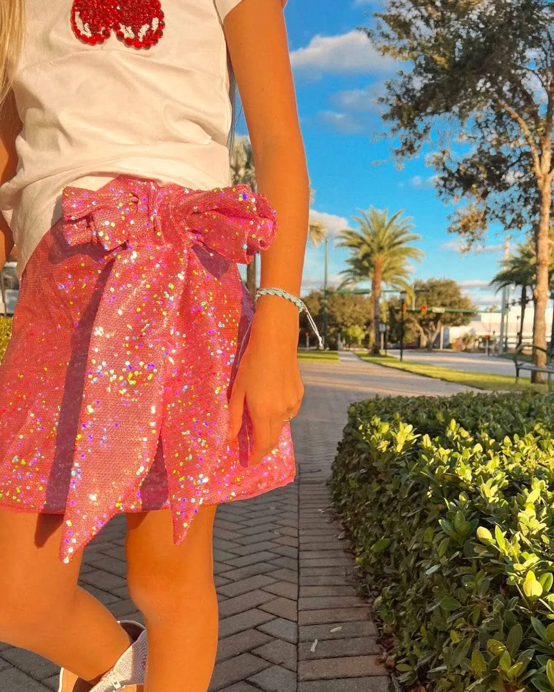 Sparkling Pink Sequin Bow Skirt
