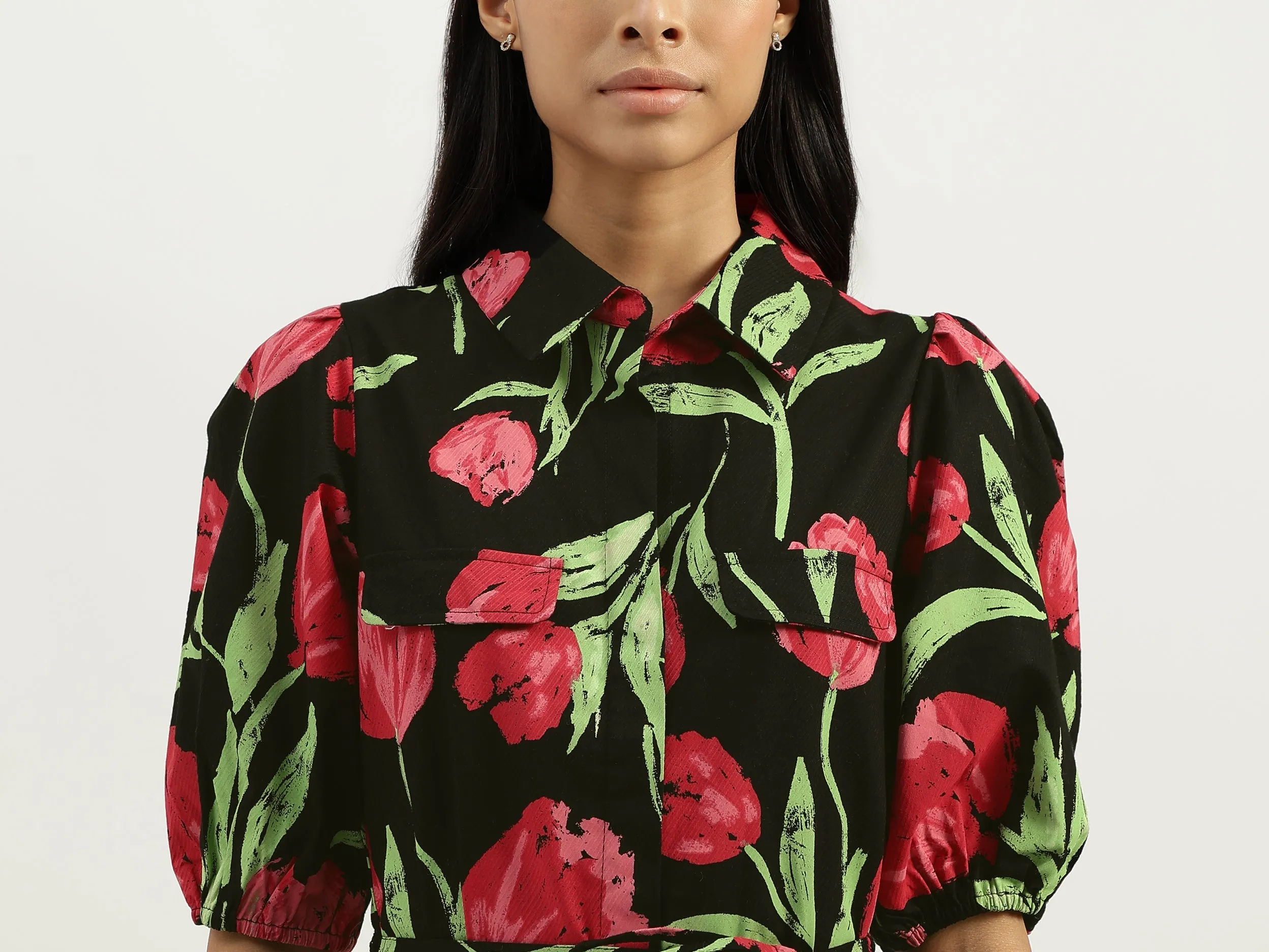 Spread Collar Printed Dresses
