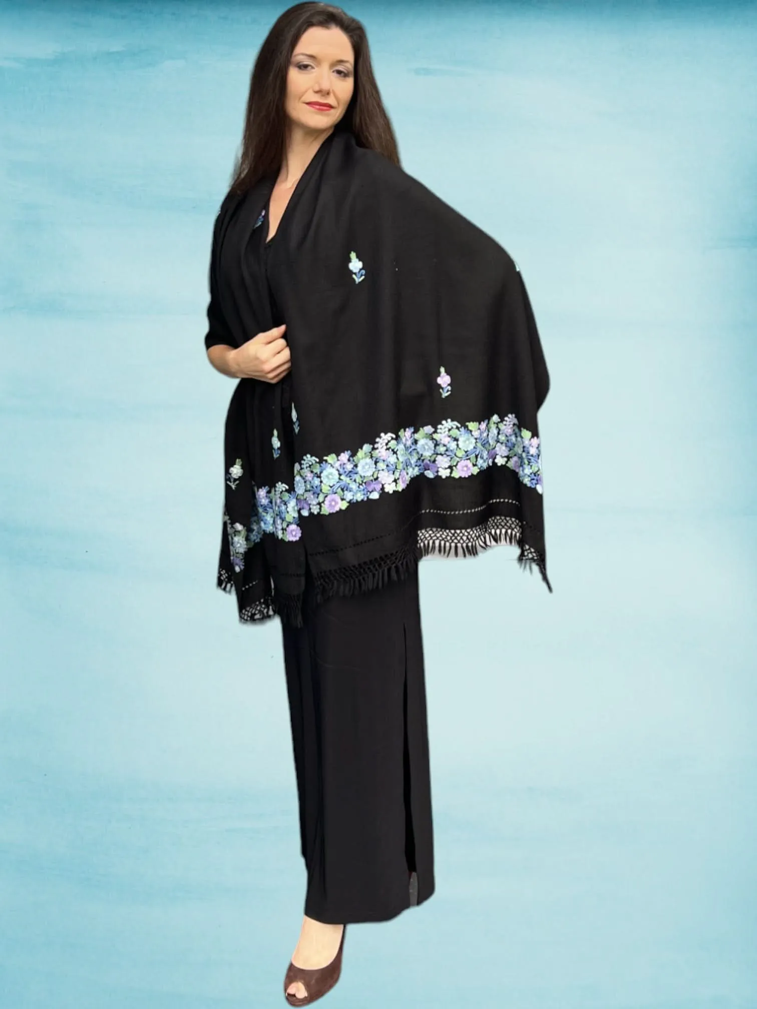 Spring Bloom Embroidered Wool Wrap