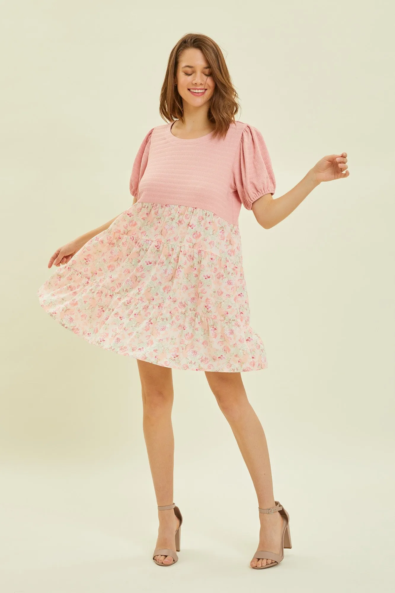 Spring Flare Mini Dress in French Rose
