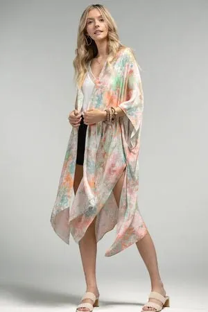 Spring Kimono Duster with Watercolor Spring Pink Green Vibe
