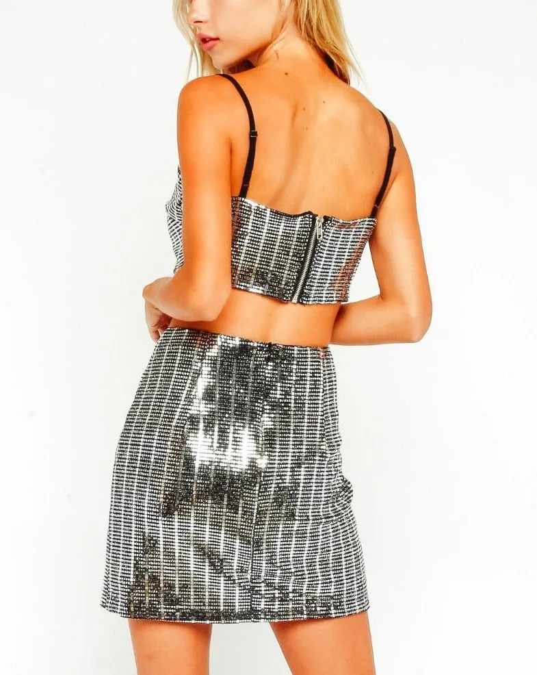 Square Sequin Crop Top