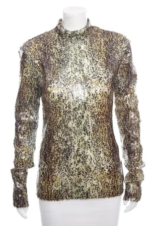 Stella McCartney Green Sequin Printed Long Sleeve Blouse SZ 46 NWT