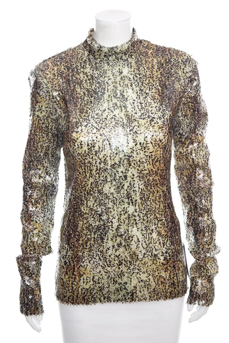 Stella McCartney Green Sequin Printed Long Sleeve Blouse SZ 46 NWT