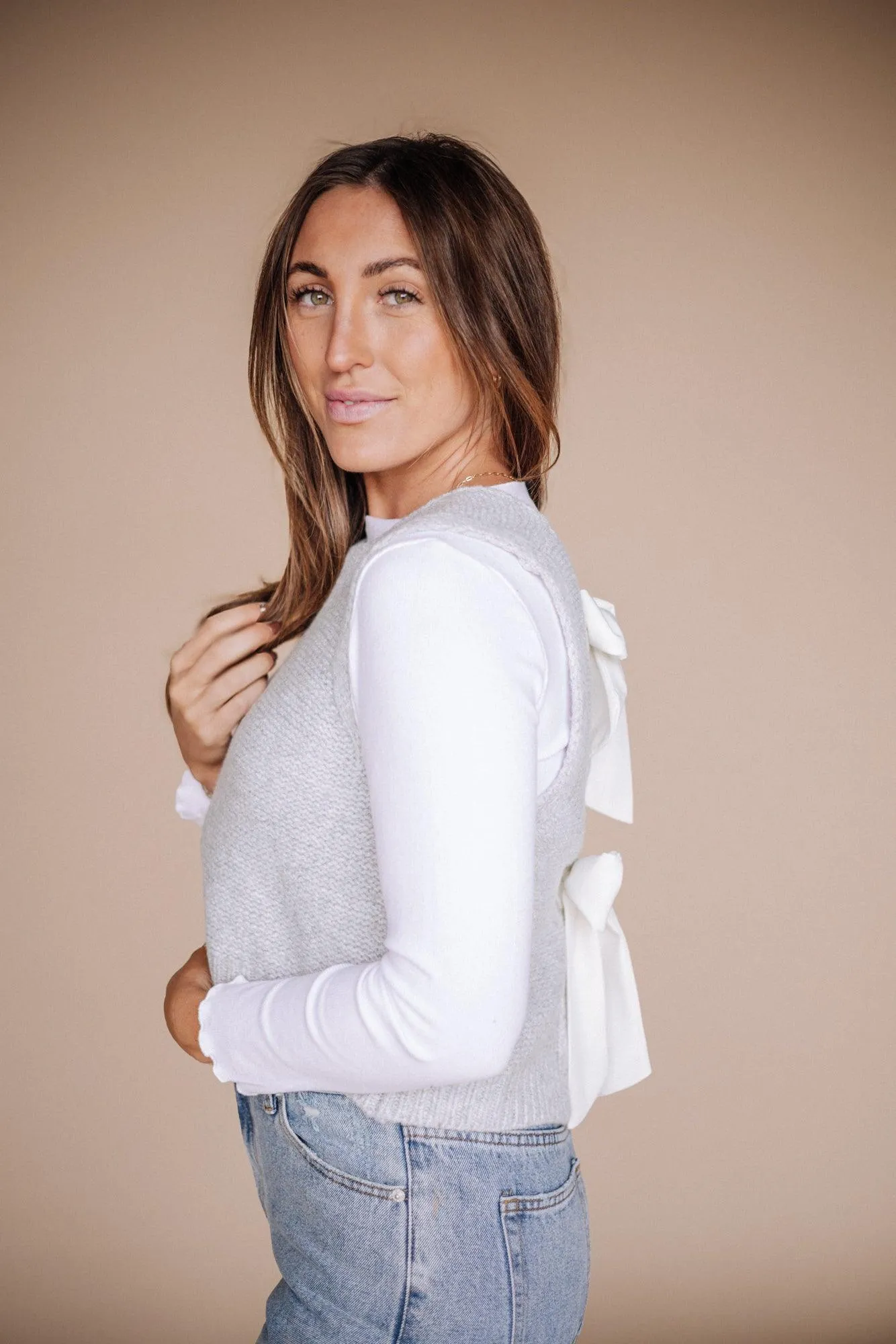 Stevie Sweater Vest Top in Gray