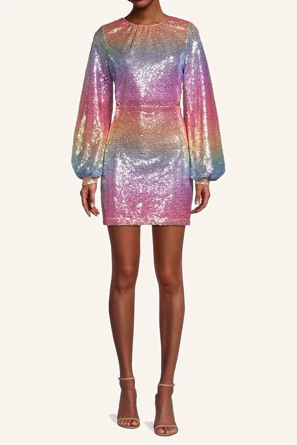 storexq Rainbow Sequined Festive Open Back Mini Dress