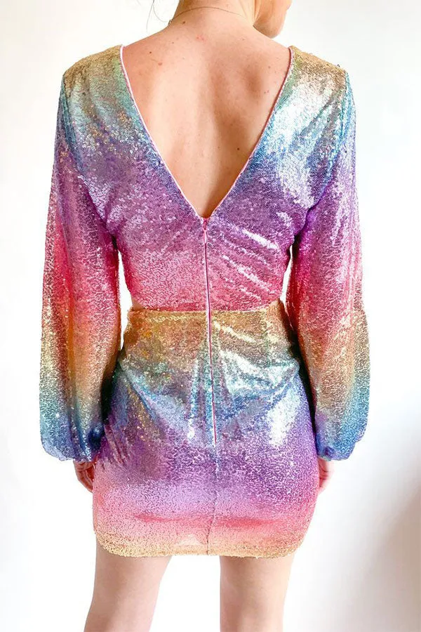 storexq Rainbow Sequined Festive Open Back Mini Dress