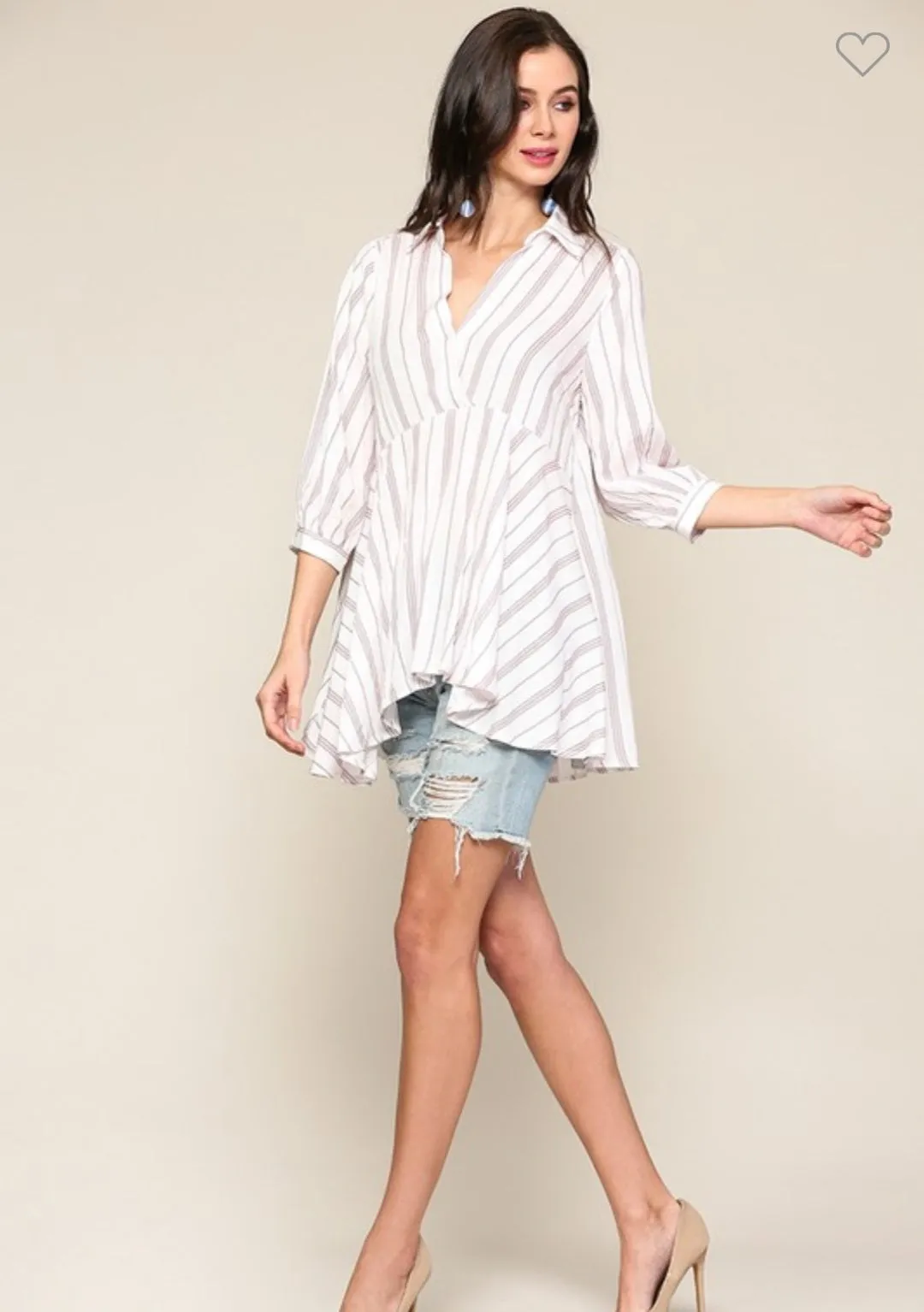 Striped Collar Tunic Top