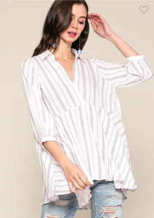 Striped Collar Tunic Top