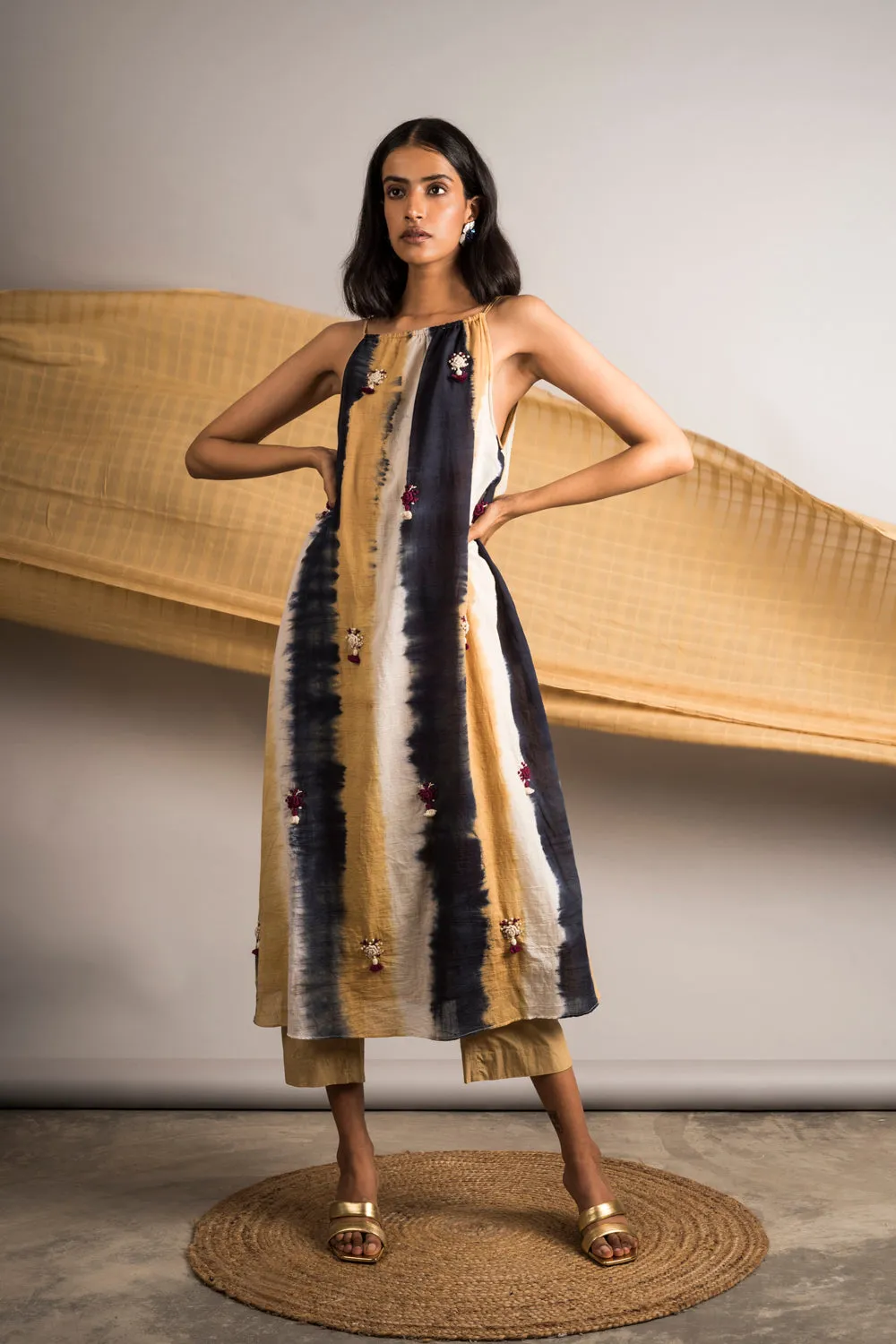 Striped Tie-Dye Embroidered Set