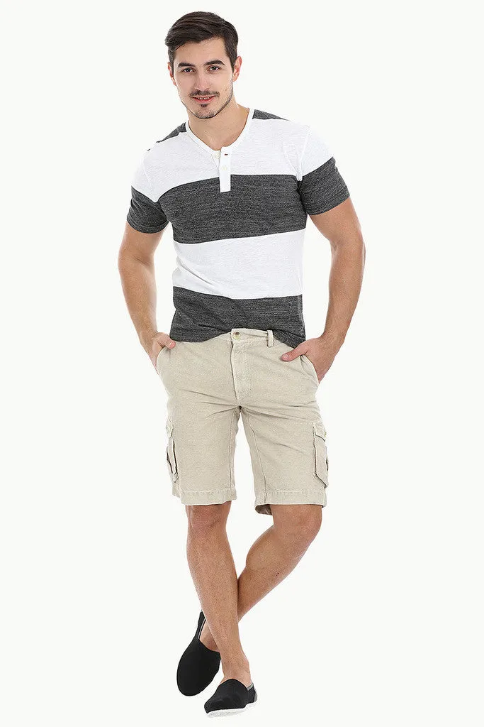 Striped V Neck Henley