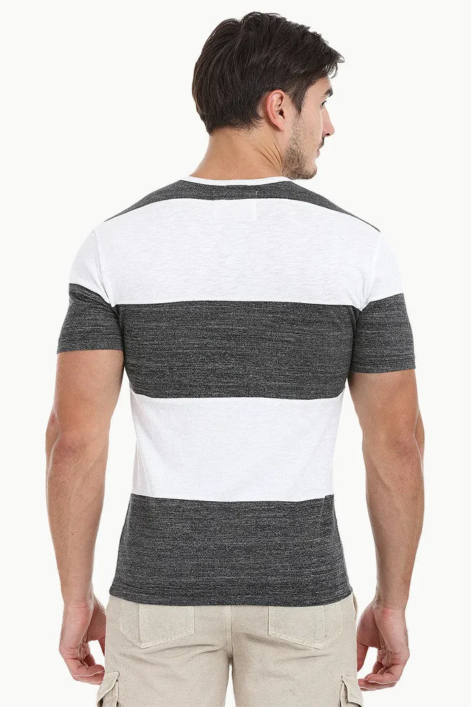 Striped V Neck Henley