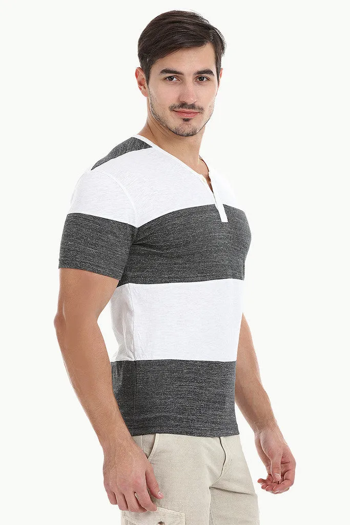 Striped V Neck Henley