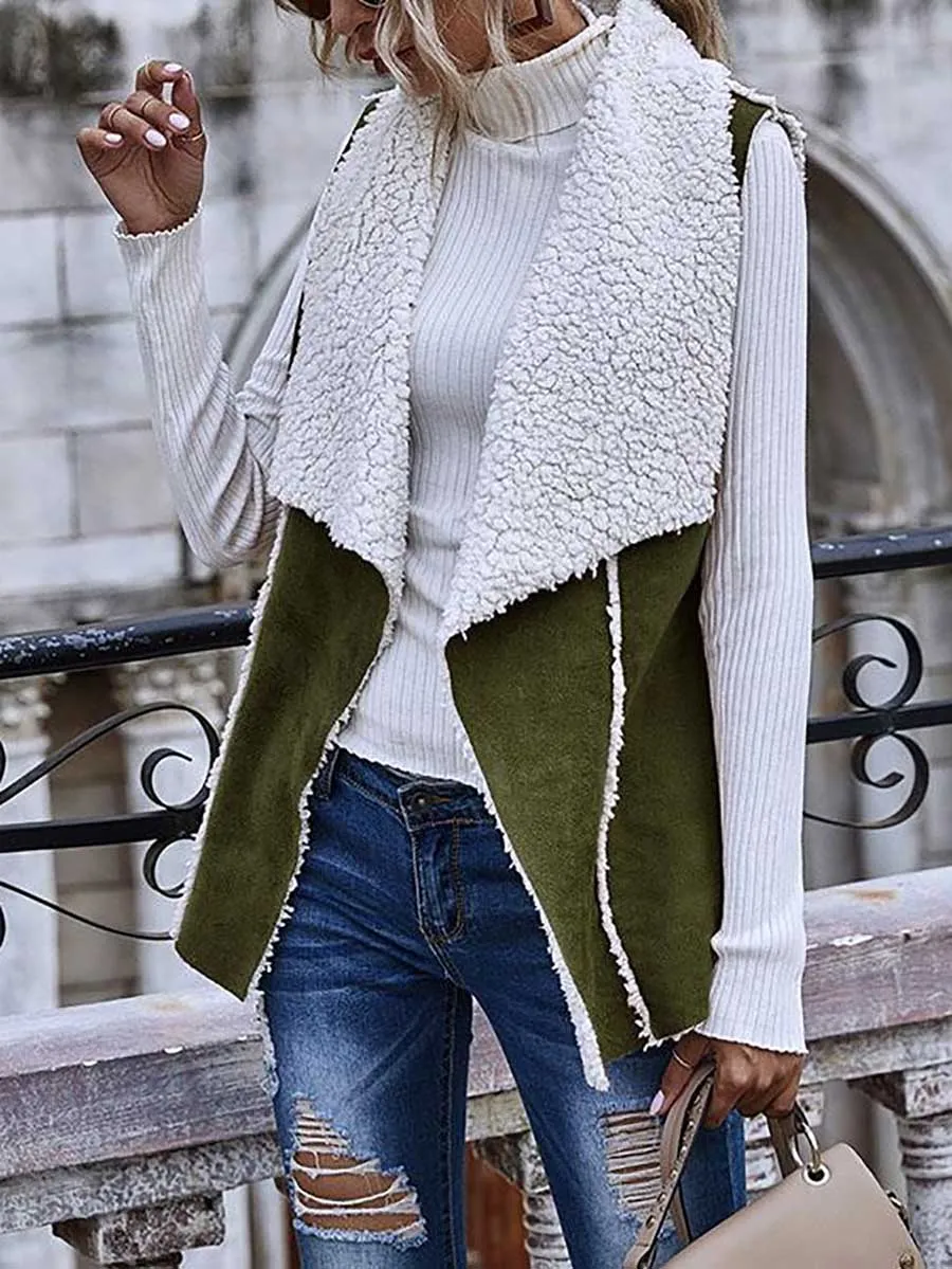 Stunncal Sleeveless Large Lapel Suede Vest