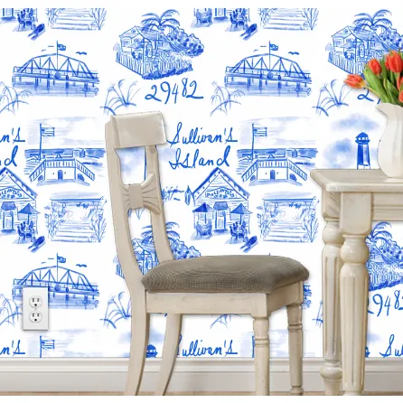 Sullivan's Island Toile Peel and Stick Wallpaper- Blue and White