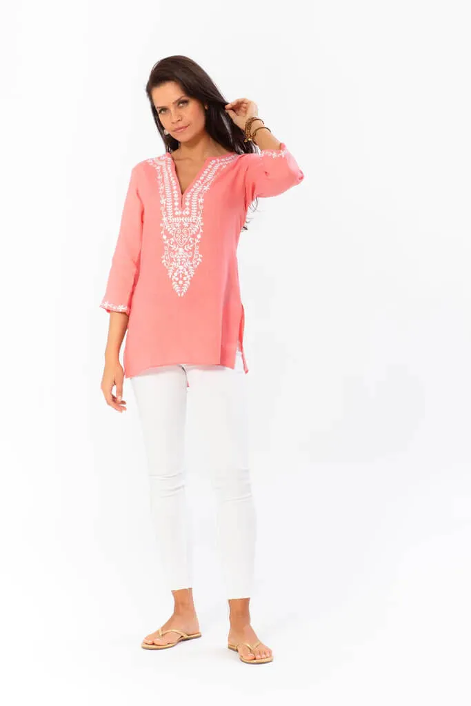 Sulu Cozumel Tunic in Rose and White
