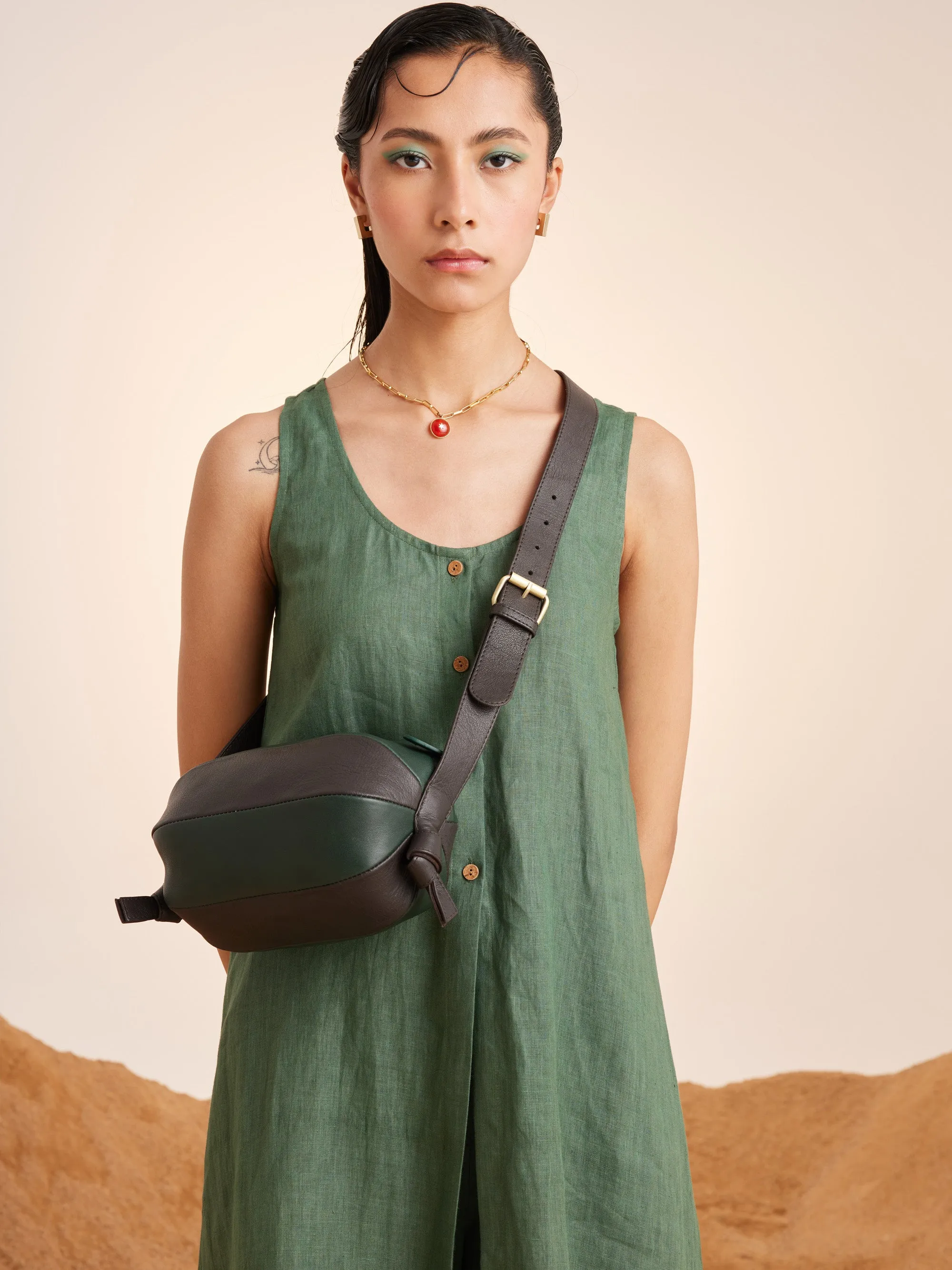 Summer Co-Ord Set Front Slit-Green -Linen-Ss25-Fslit-Grn-Cord