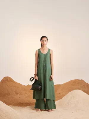 Summer Co-Ord Set Front Slit-Green -Linen-Ss25-Fslit-Grn-Cord