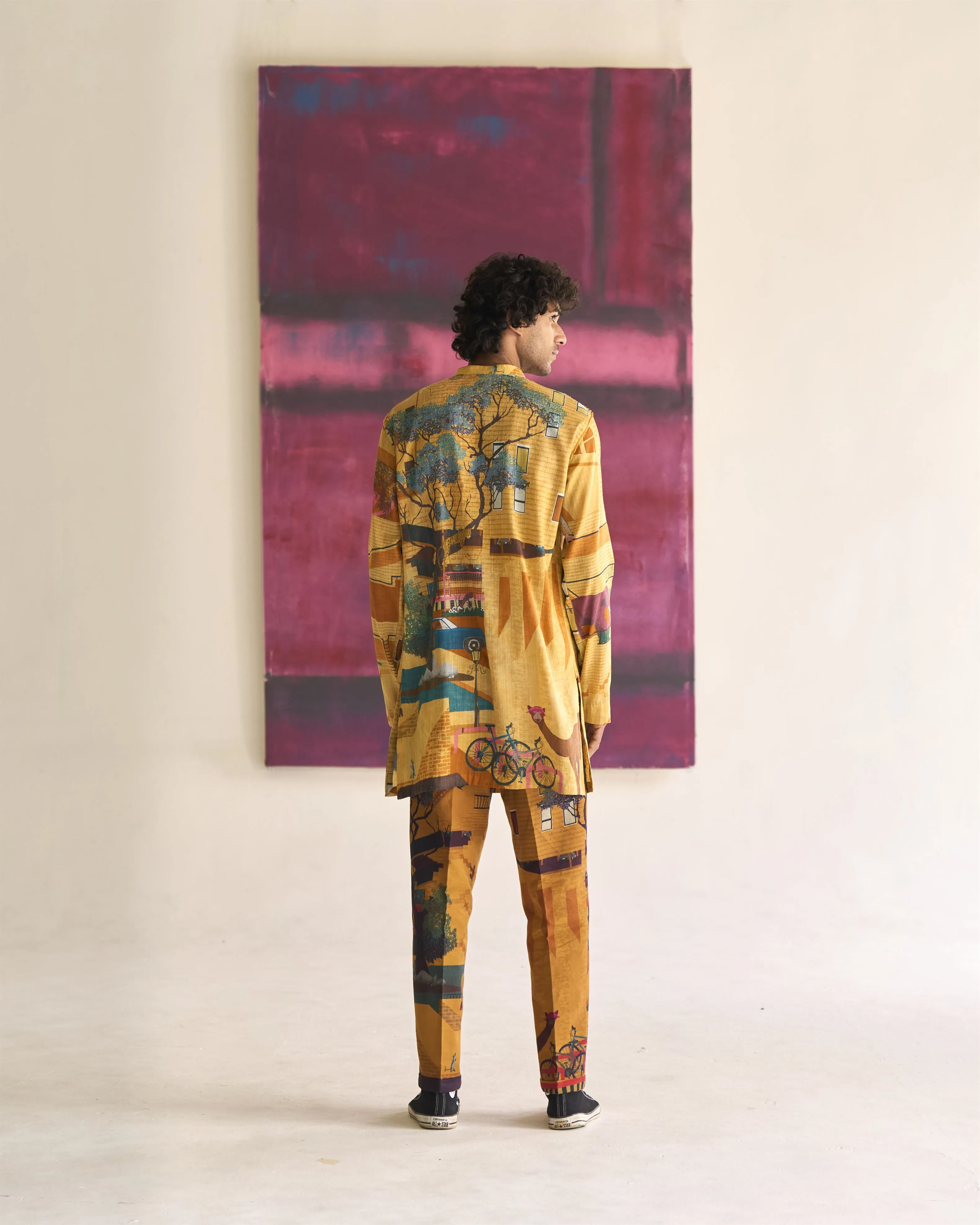 Summer Tunic Kurta Animal Chhote Miyan Linen Voile Mustard K202VL390 SuketDhir