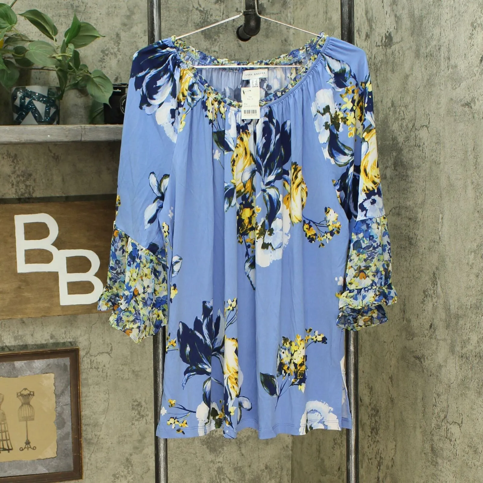 Susan Graver Women's Plus Size Printed Liquid Knit Tunic with Chiffon Ruffles