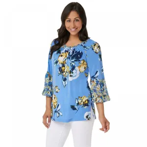 Susan Graver Women's Plus Size Printed Liquid Knit Tunic with Chiffon Ruffles