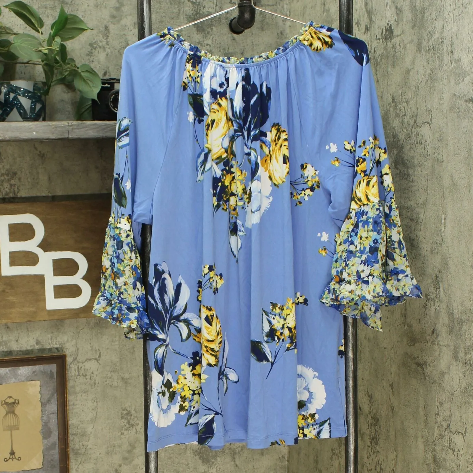 Susan Graver Women's Plus Size Printed Liquid Knit Tunic with Chiffon Ruffles