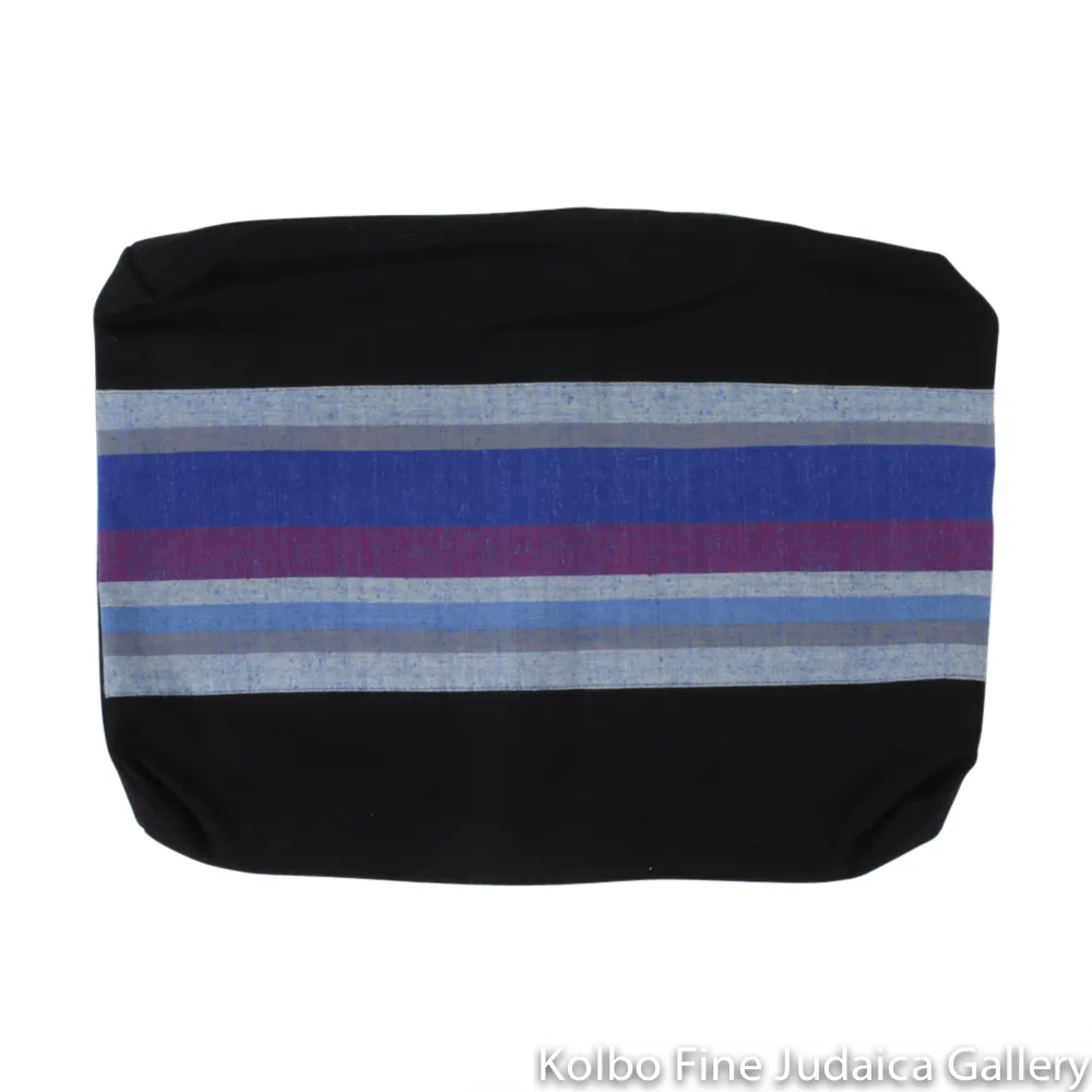 Tallit Set, Royal Blue with Maroon and Gray, Hand-Spun Cotton and Silk, with Bag, Ethically and Sustainably Made