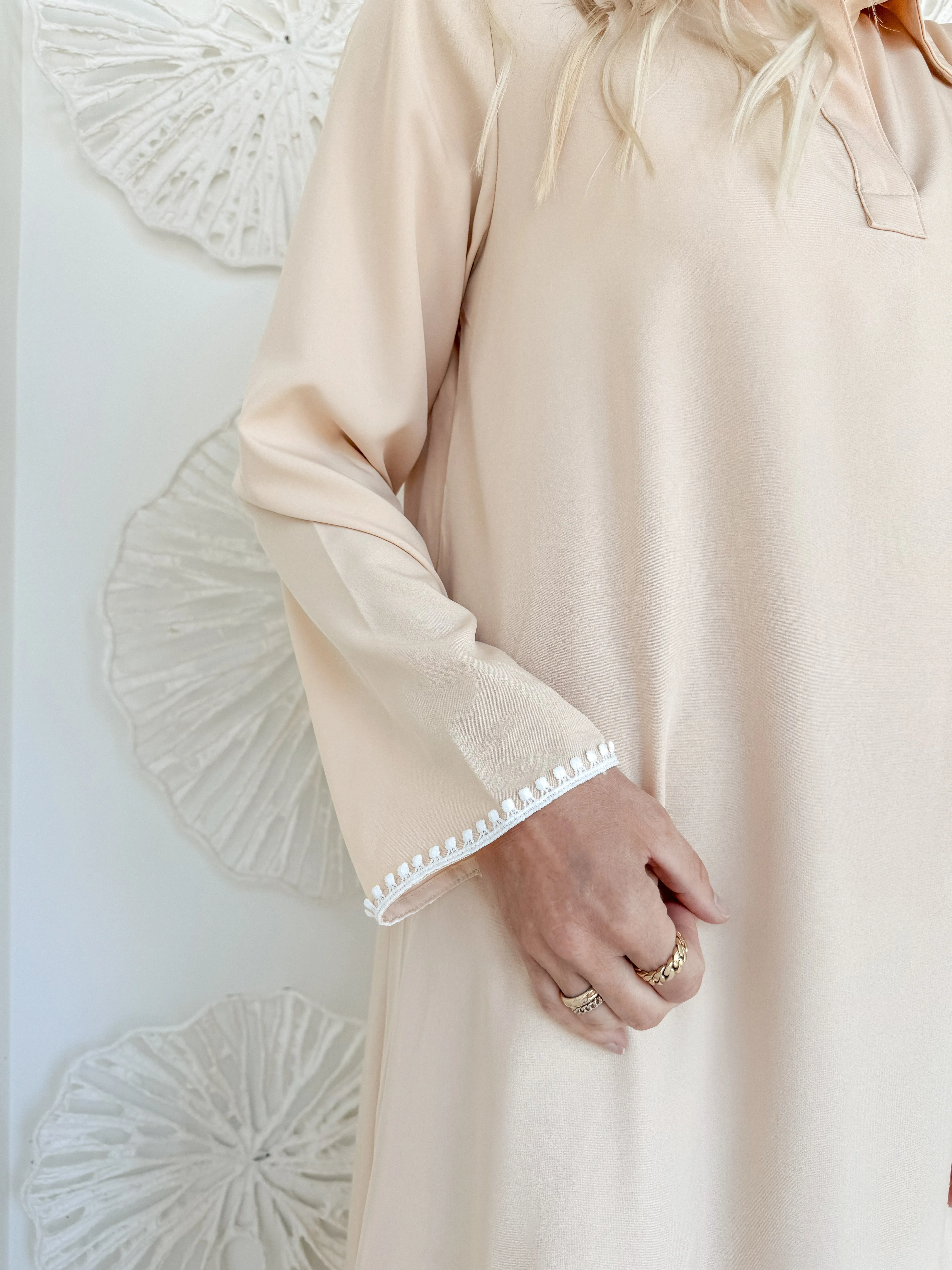 Tan Embroidered Trim Maxi