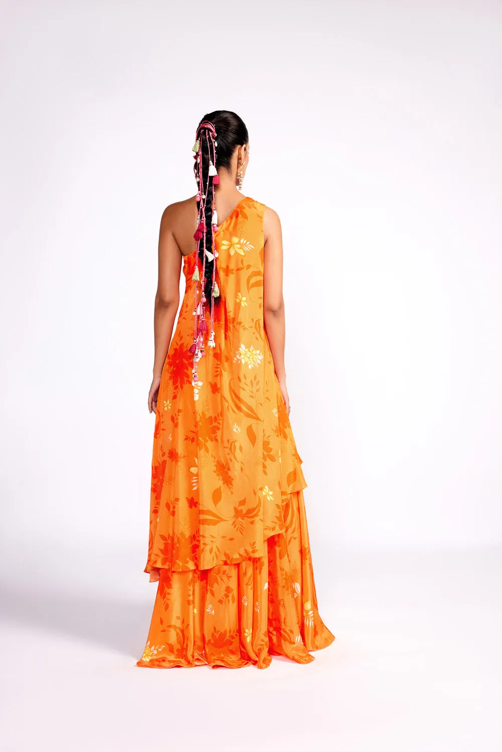Tangerine Orange One Shoulder Sharara Set