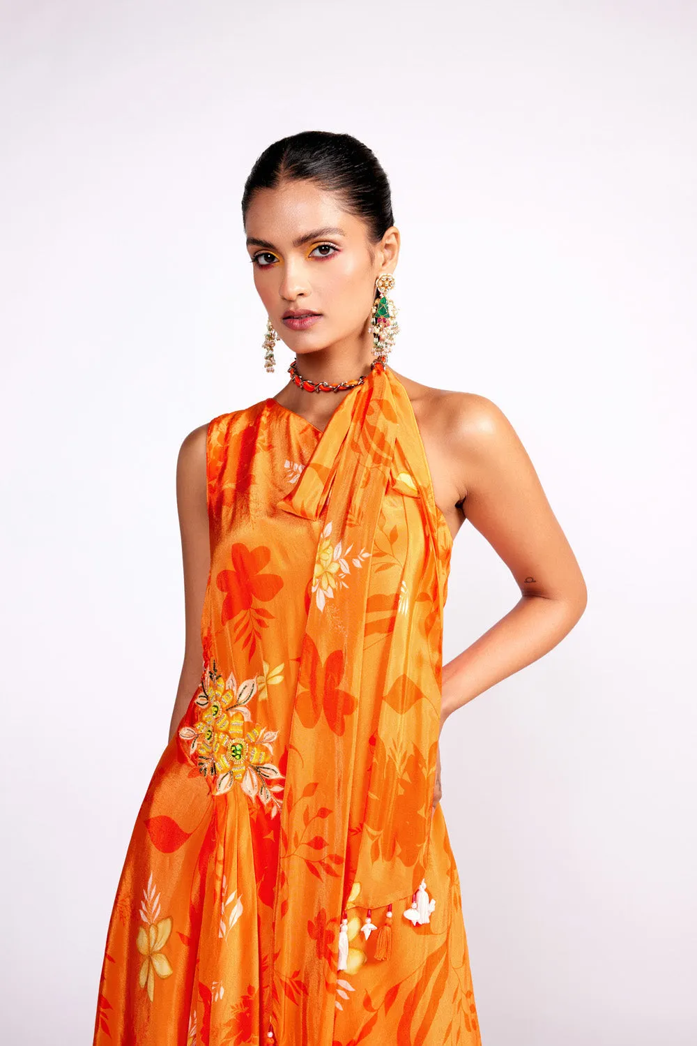 Tangerine Orange One Shoulder Sharara Set