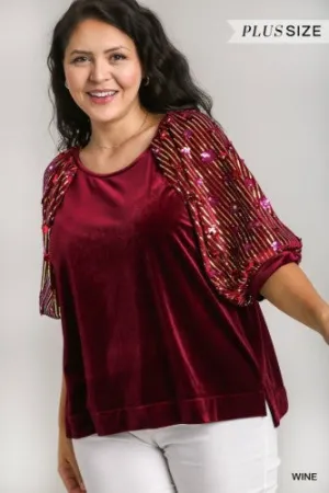 Taupe Velvet Sequin Sleeve Top
