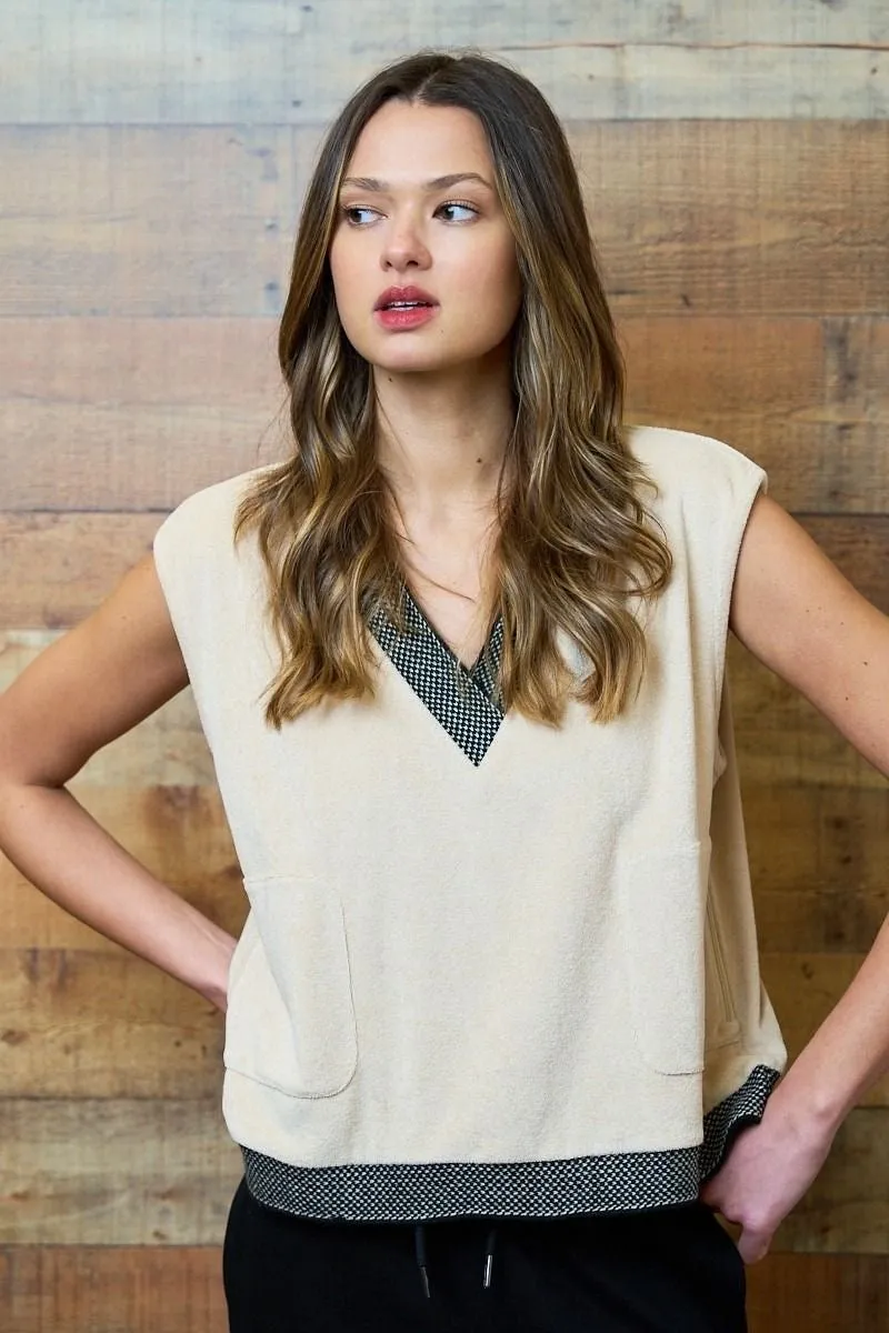 Terry Pullover Vest with Contrasting Trim