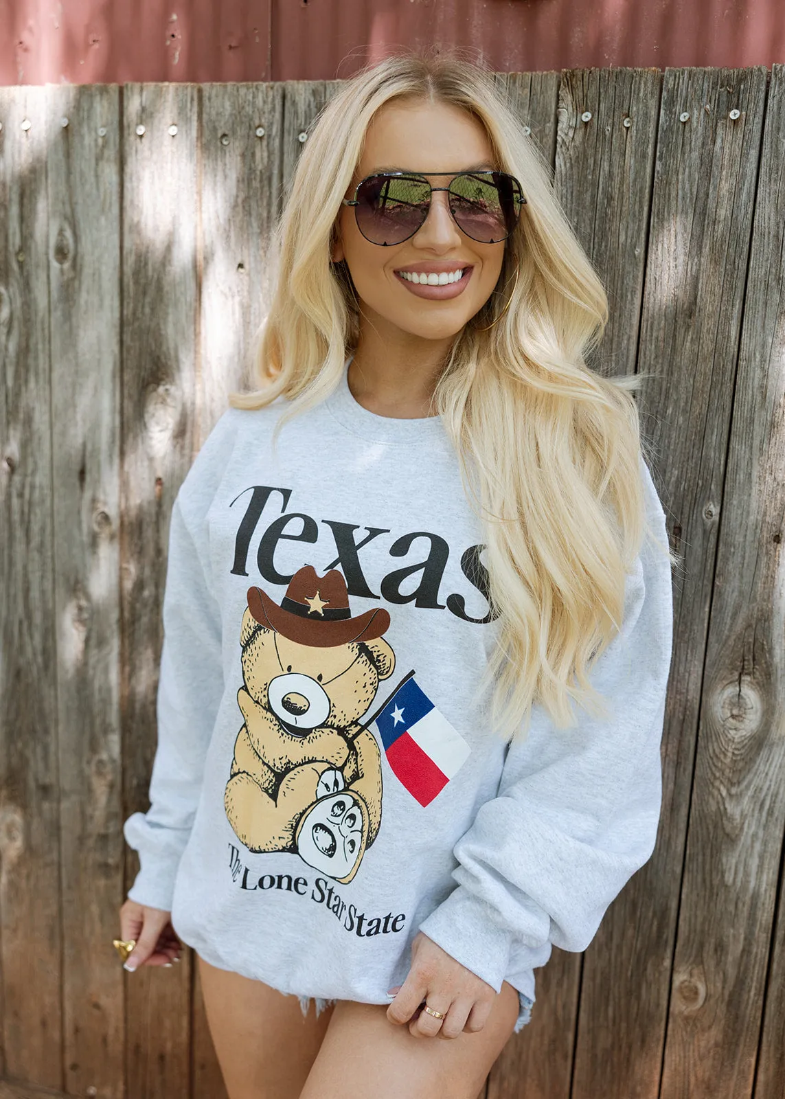 Texas Teddy Lone Star Grey Sweatshirt
