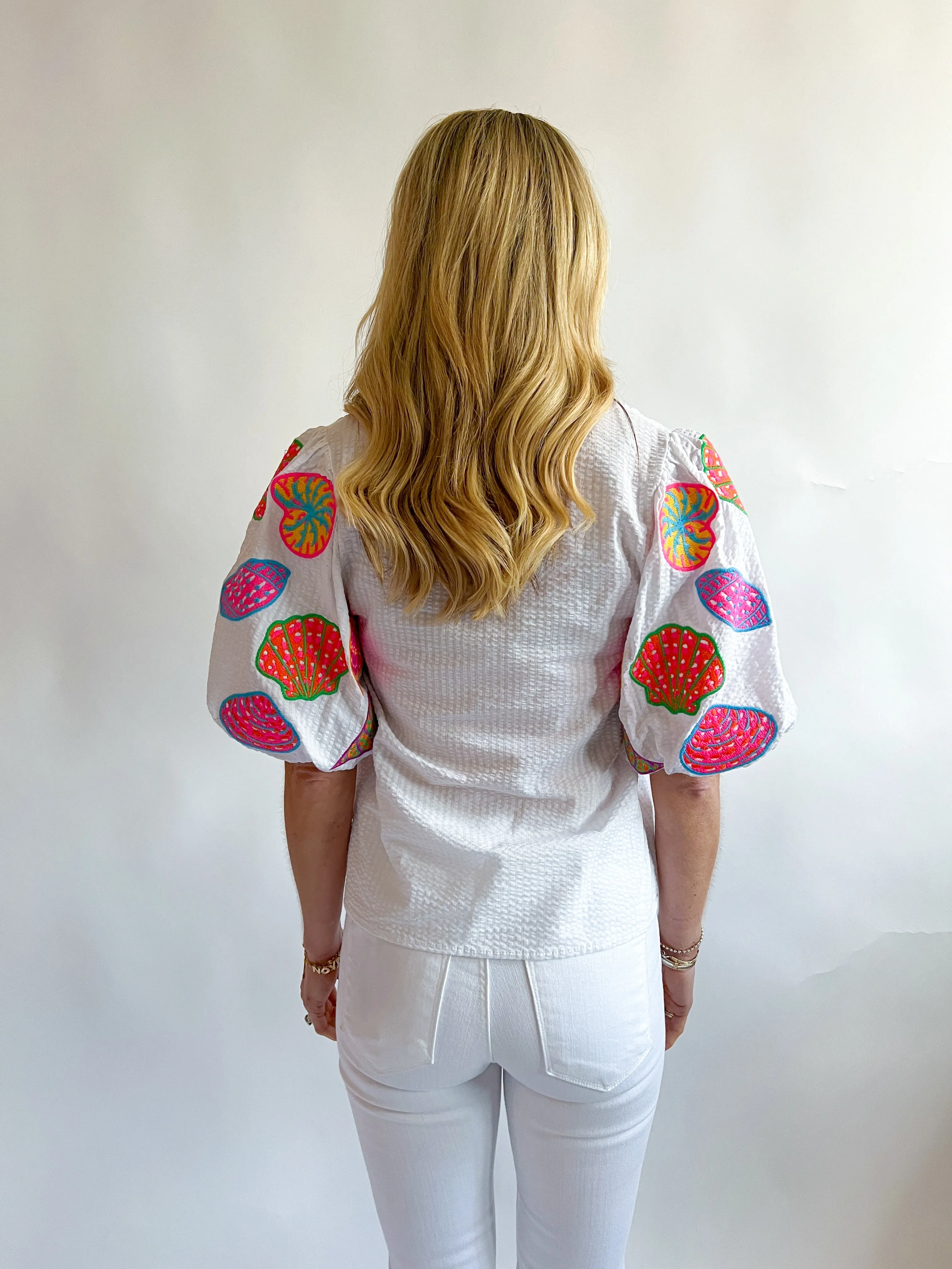 Textured Embroidered Short Sleeve Top