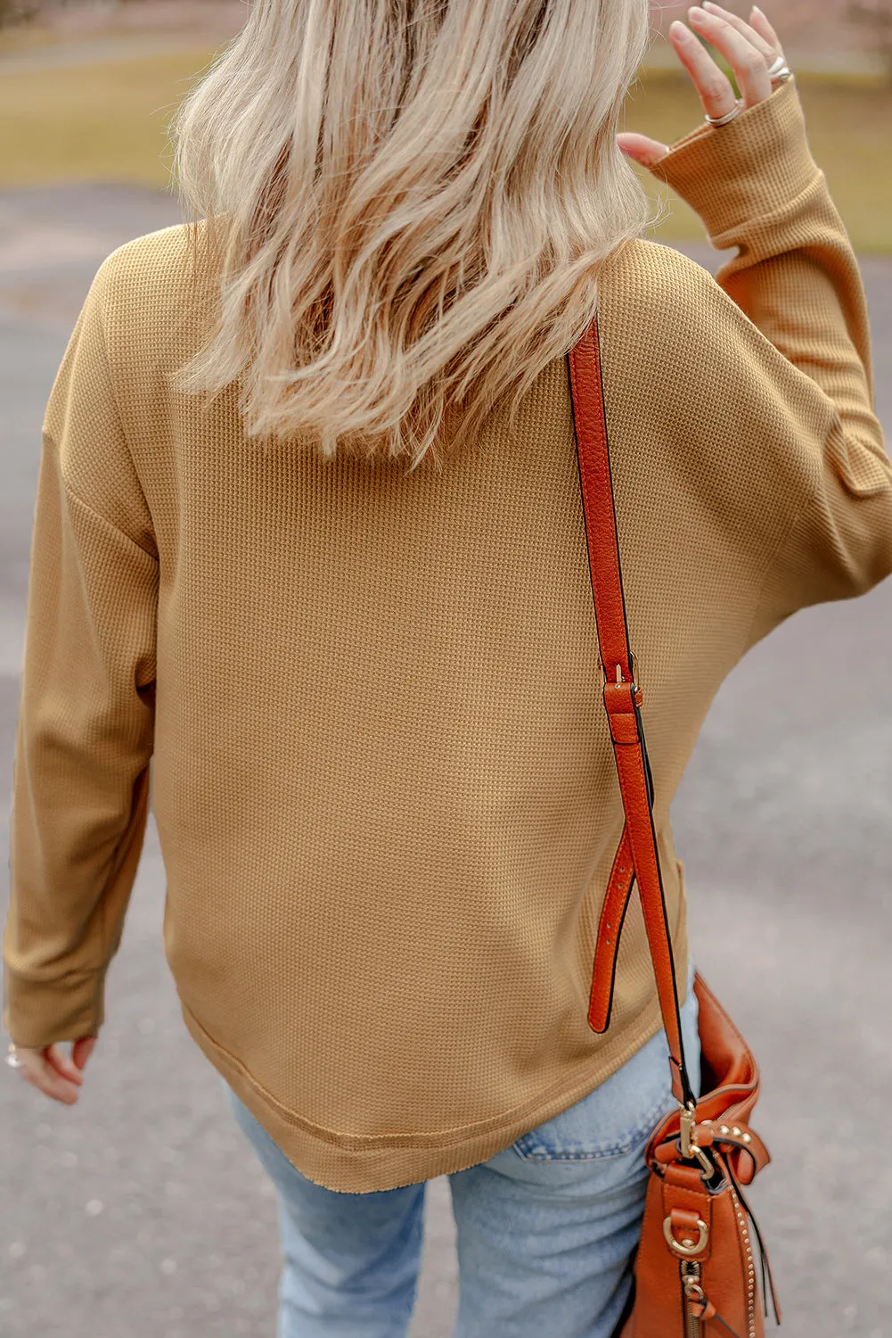 Textured Knit Half Button Oversized Top