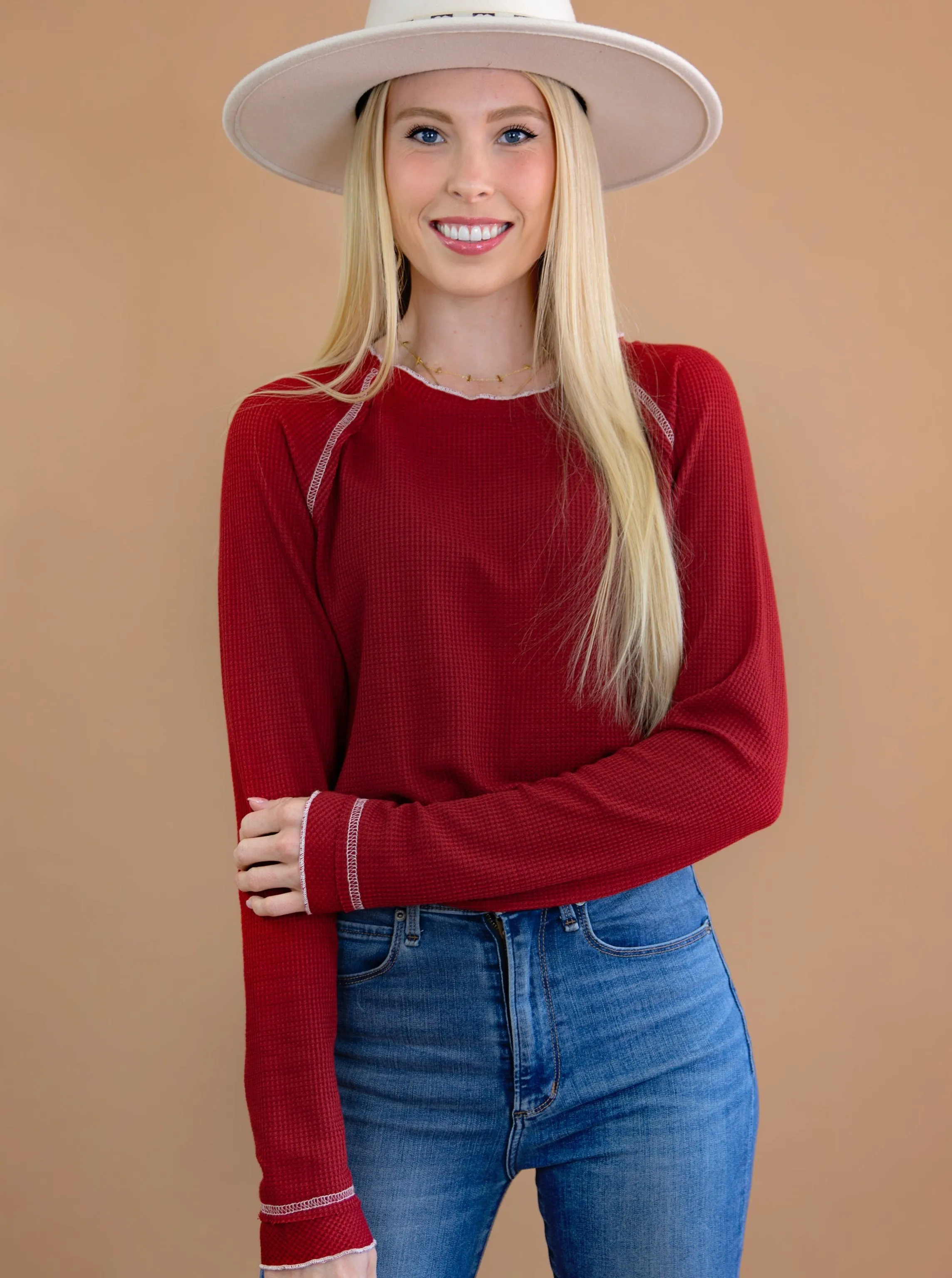 Textured Round Neck Long Sleeve Top