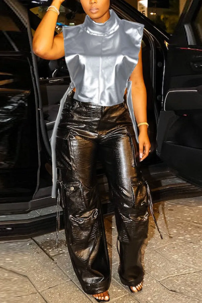TG0464 Metallic Leather Vest Top