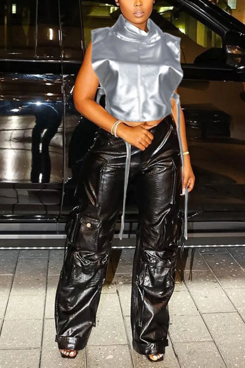 TG0464 Metallic Leather Vest Top