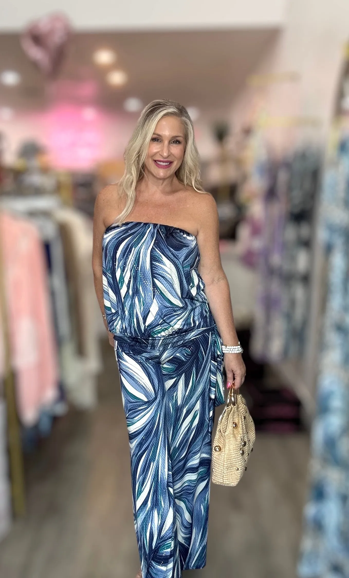 The Blue Sequin Tropical Tube Top