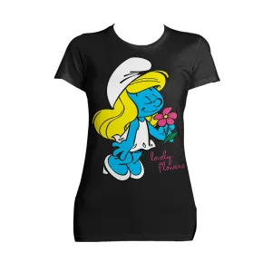 The Smurfs Smurfette Character Flowers Official Women's T-shirt (Black)