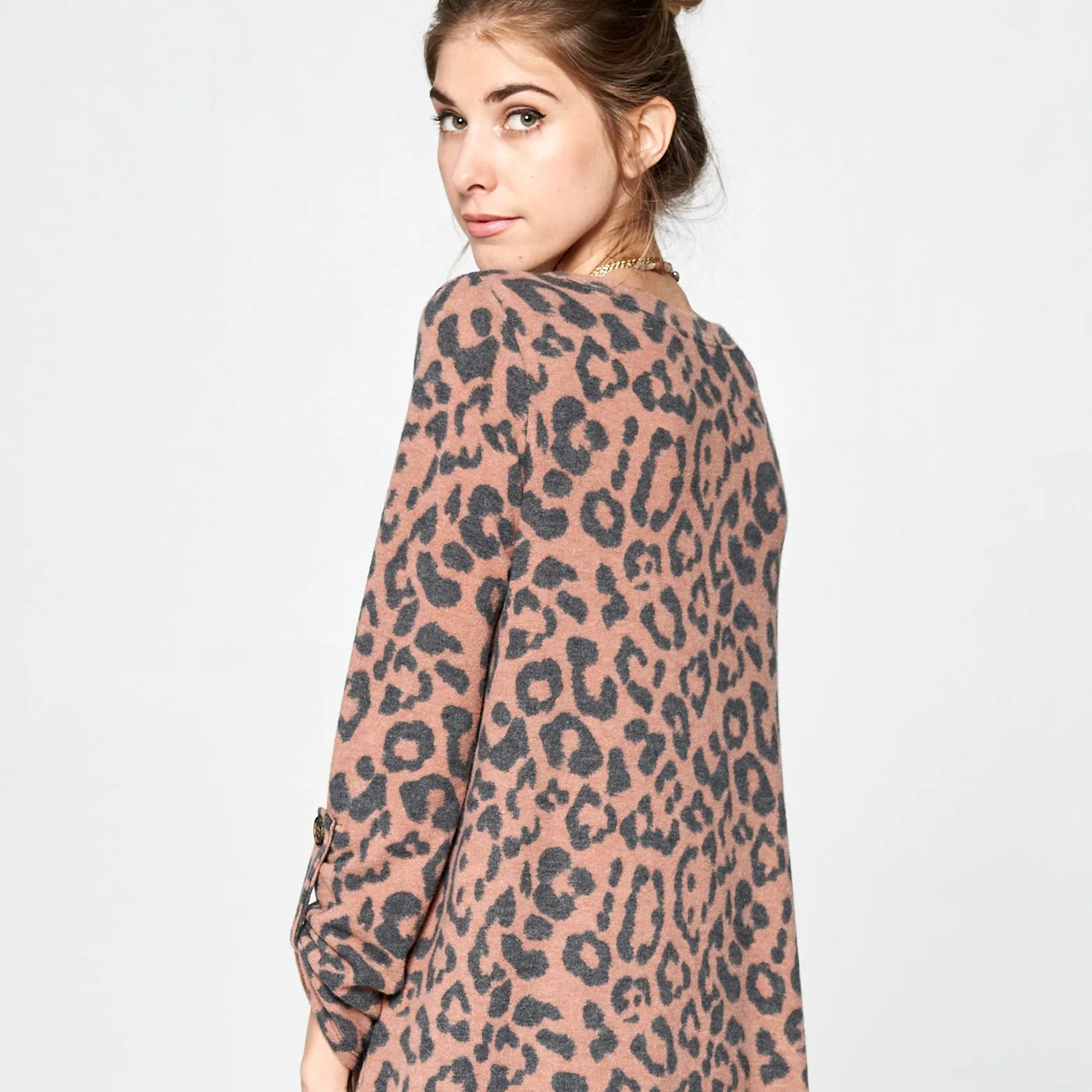 Three-Quarter Sleeve Leopard Tunic
