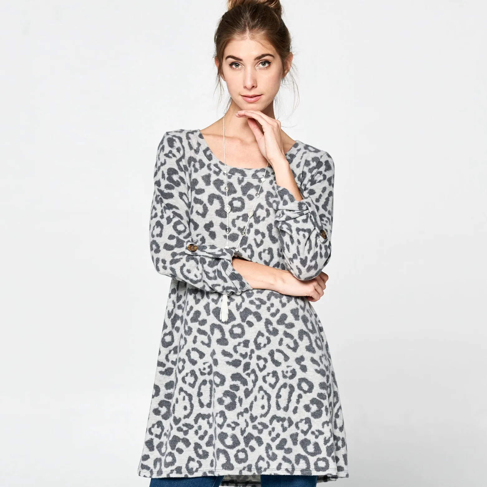 Three-Quarter Sleeve Leopard Tunic