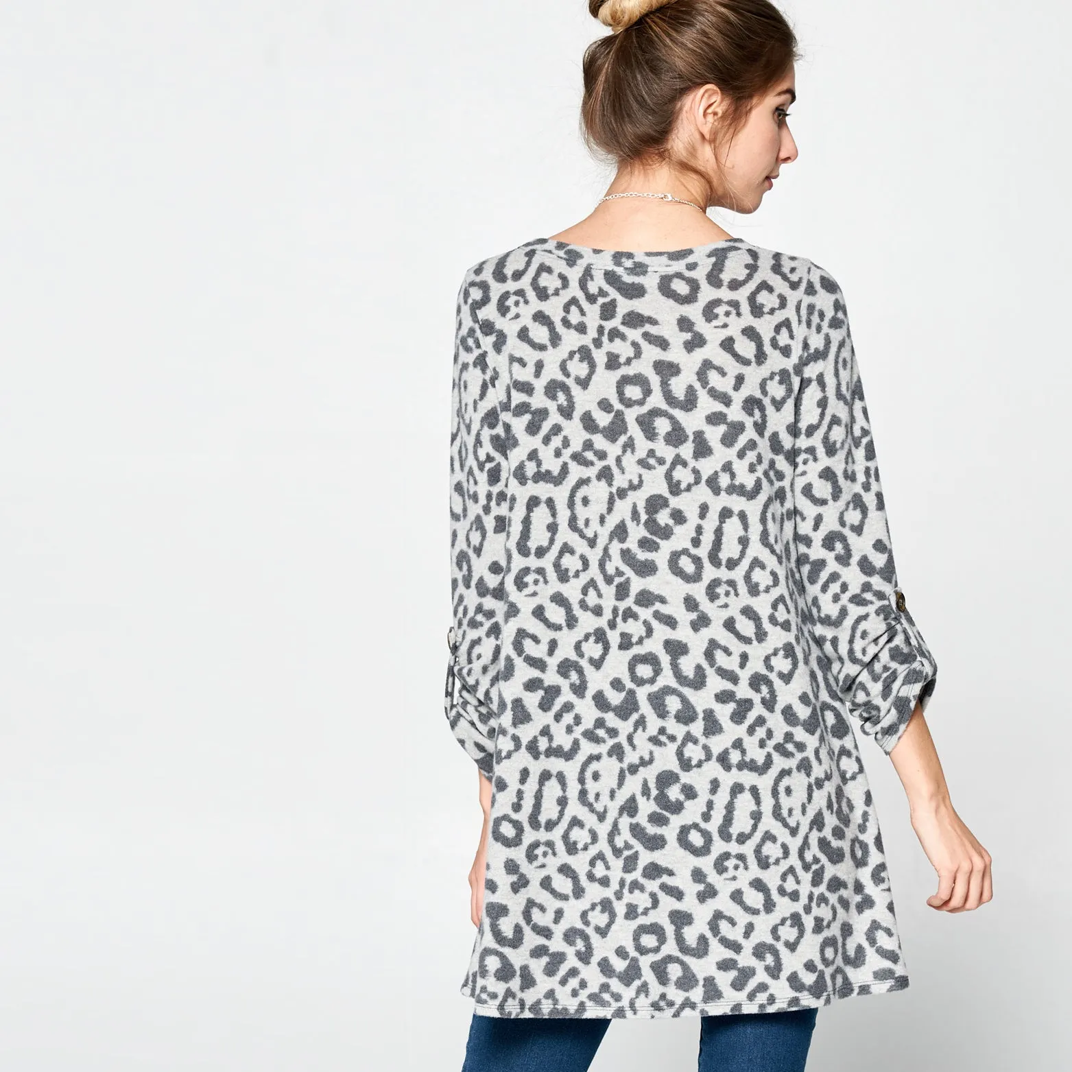 Three-Quarter Sleeve Leopard Tunic