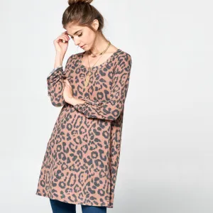 Three-Quarter Sleeve Leopard Tunic