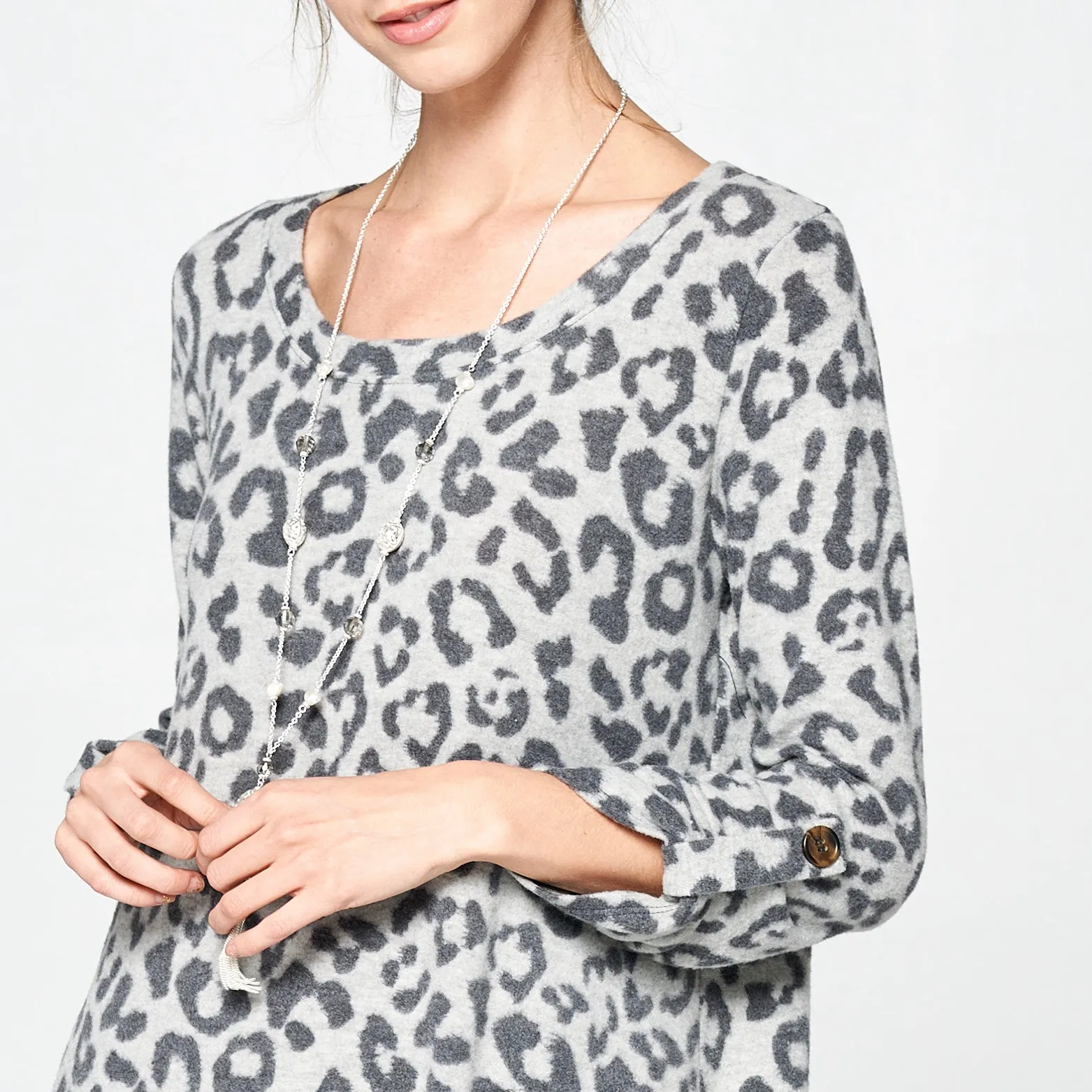 Three-Quarter Sleeve Leopard Tunic